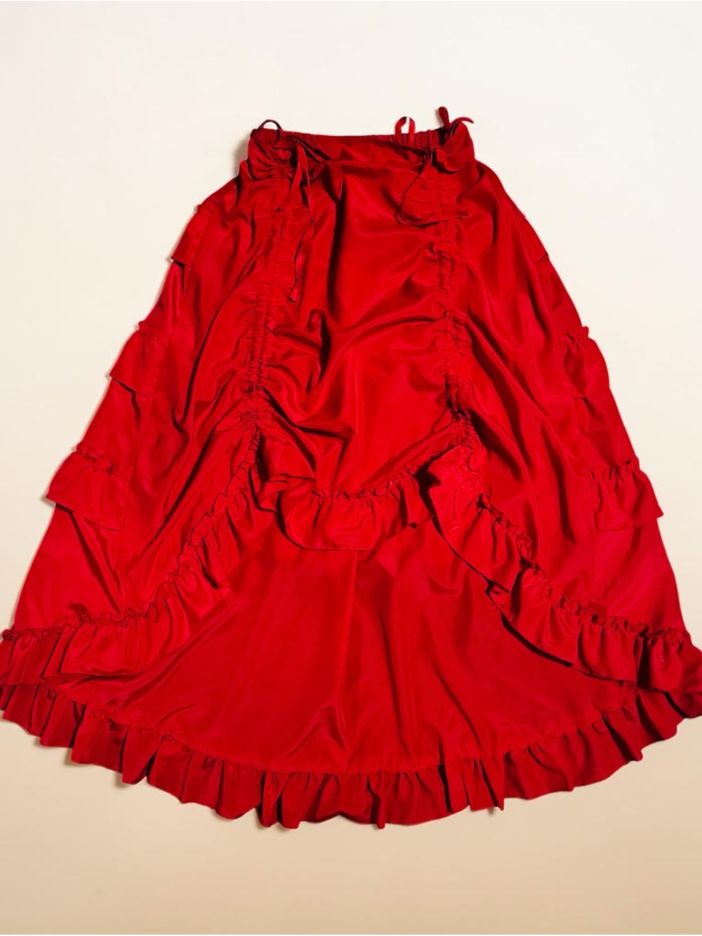 Elegant Red Maxi Skirt with Ruffle Accents